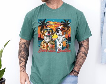 Beer Dog Besties Shirt, Comfort Colors, Funny Beach Dog Beer Tee, Summer Sunset Dog Shirt, Tropical Vacation Graphic Tee, 175336