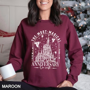 Disneyland The Most Magical Anniversary On Earth Sweatshirt, Disneyland Honeymoon Hoodie, Magical Castle Anniversary Crewneck, 173382