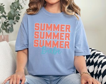 Summer Babe Shirt, Comfort Colors, Retro Summer Graphic Tee, Cute Beach Vacation Shirt, Groovy Tropical Summer Tee, 175940