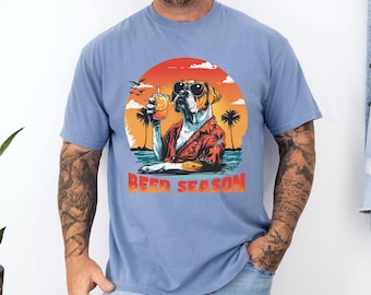 Beer Season Dog Shirt, Comfort Colors, Funny Beach Dog Tee, Summer Sunset Shirt, Drinking Dog Graphic Tee, Vacation Beach Shirt, 175233