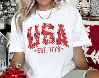 4Th Of July Usa Est 1776 Shirt, Retro 4Th Of July Usa Est 1776 Graphic Tee, Comfort Colors Trendy Custom Print Top, 176014