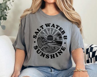 Salt Water Sunshine Shirt, Comfort Colors, Vintage Beach Wave Shirt, Retro Coastal Summer Shirt, Ocean Vacation Graphic Shirt, 175863
