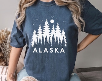Alaska Shirt, Comfort Colors Shirt, State of Alaska Shirt, Alaska Forest Shirt, Pine Nature Outdoors Alaska Trip Shirt, Adventure Tee,173904