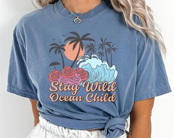 Stay Wild Ocean Child Shirt, Comfort Colors, Retro Beach Summer Tee, Coastal Wave Graphic Shirt, Tropical Vacation Shirt, 175944