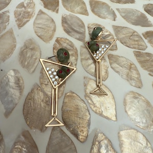 Dirty Martini Cocktail Earrings with Olives – Fun Statement Jewelry for Cocktail Lovers