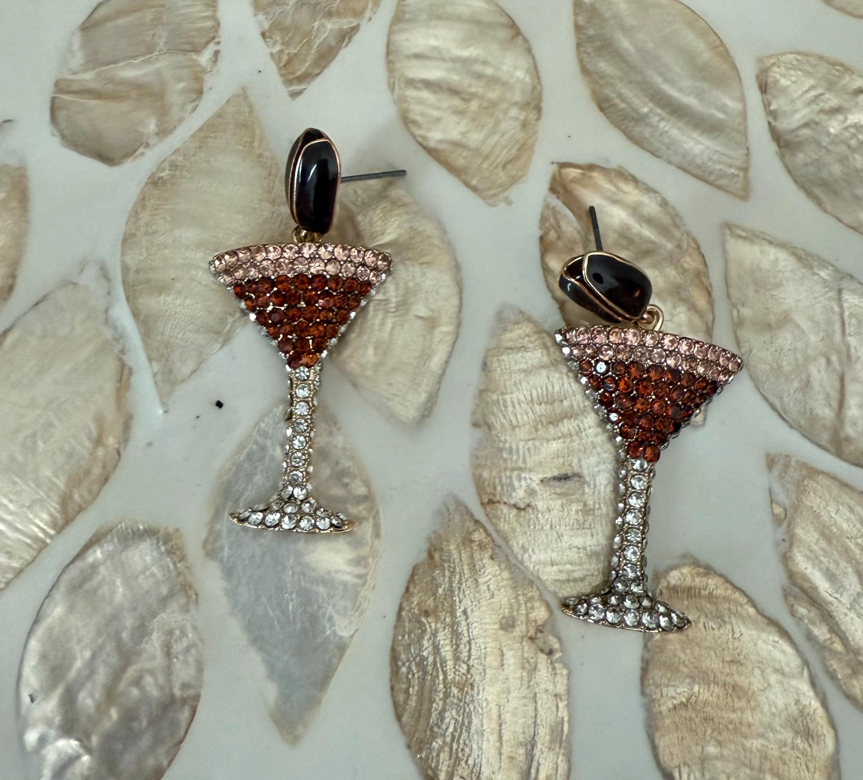 Espresso Martini Rhinestone Earrings – Cocktail Statement Jewelry
