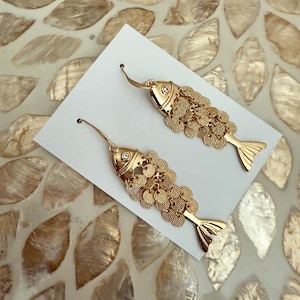 Gold Fish Dangle Earrings - Statement Koi Fish Jewelry, Ocean-Inspired Earrings, Unique Gift for Her