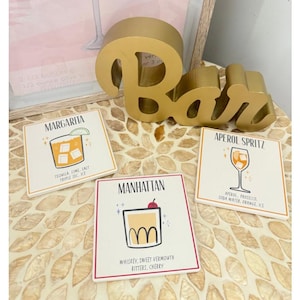 Set of 3 Ceramic Coasters with Cork Backing - Cocktail Design | Bar Decor | Drink Coasters | Margarita, Manhattan, Aperol Spritz