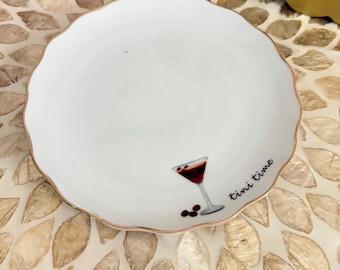 Elegant Martini Time Trinket Tray - Ceramic Jewelry Dish & Catchall, Gifts for Her, Espresso Martini Party Favors