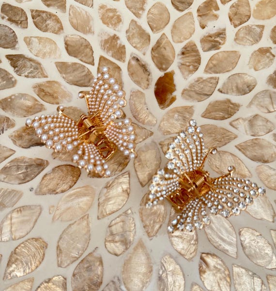 Pearl Rhinestone Butterfly Hair Claw Clips - Set of 2  display picture 1