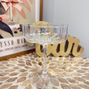 Whimsical Martini Coupe Glass – Vintage Style Clear Iridescent Coupe Glass- Fun Barware- Unique Martini Glass