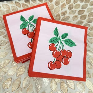 Vintage Cherry Cocktail Napkins - Set of 40, 3-Ply, 9.8in x 9.8in - Retro Party Decor, Cherry Party Supplies