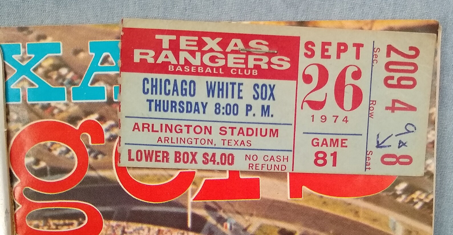 Original Game Program and Ticket Stub for Texas Rangers vs Etsy