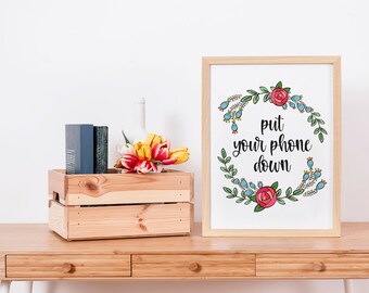 Coloque o telefone para baixo Arte de parede para impressão, download instantâneo