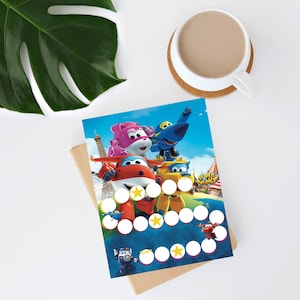 Digitale afdrukbare beloningstabel Super Wings | 20 dagen | Overzicht potjes en karweitjes | Kinderkamer, online lesgeven, VipKids, Palfish