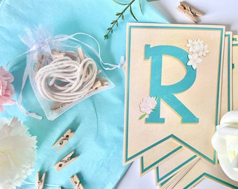 Striscione Ramadan Mubarak / Teal e tema floreale / Decorazione Ramadan