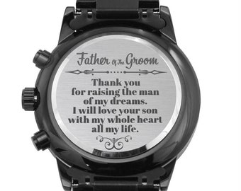 Reloj cronógrafo negro grabado, regalo para el padre del novio