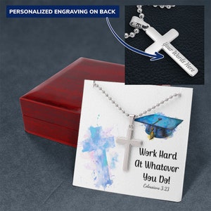 Graduation Gift, Graduation Necklace, College Graduate Gift, High School Graduate Gift, Colossians 3:23 Cross Necklace