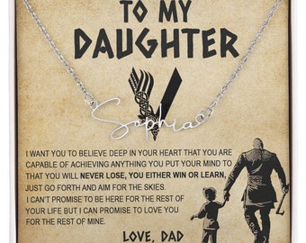 Papá vikingo / Collar con nombre personalizado / Tarjeta con mensaje / Regalo para hija