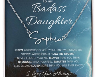Collar con nombre personalizado: Badass Daughter, acero inoxidable o dorado