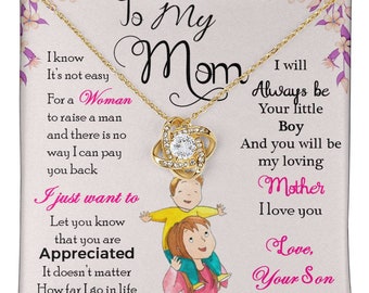 Collar con nudo de amor - Regalo para mamá de su hijo, circonita cúbica