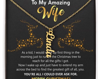 Collar vertical personalizado con nombre: oro o acero, regalo para esposa