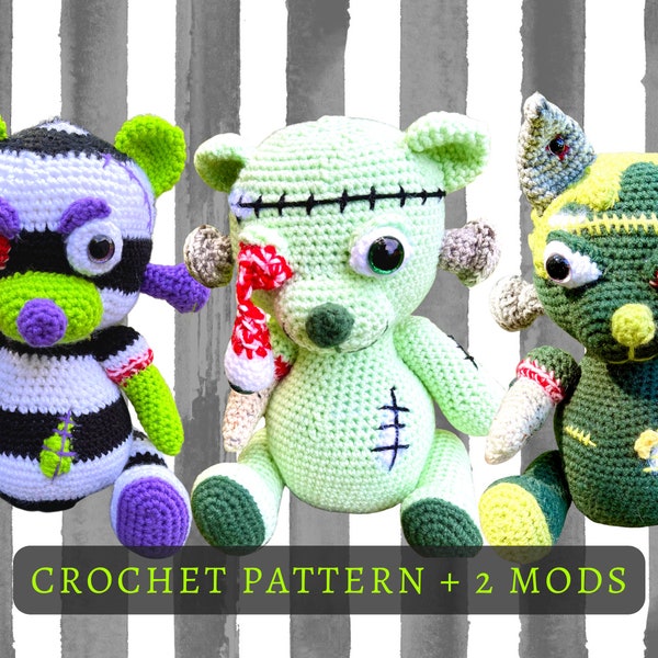 Frankie the Zombie Franken-Bear 2 Bonus Mods Crochet Pattern Digital