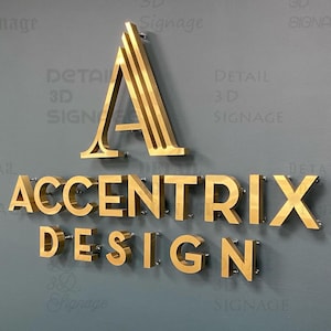 Brushed and shiny gold metal logo sign,
Customized logo signage for wall