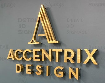 Logotipo personalizado para la pared de la oficina, señalización de metal inoxidable de oro cepillado, letrero de arte de pared, letrero de logotipo de corte láser personalizado, logotipo de metal, letrero de recepción