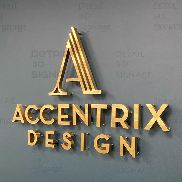 Custom Logo for Office Wall,Brushed Gold Stainless Metal Signage, Wall Art Sign,  Custom Laser Cut Logo Signboard,Metal Logo, Reception Sign