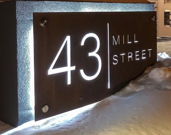CORTEN (rusted) Steel LED Backlit Sign, Backlit, Business sign-plaque,House Number Sign,Rust Effect Address Signage, Lazer cut Steel