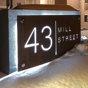 CORTEN (rusted) Steel LED Backlit Sign, Backlit, Business sign-plaque,House Number Sign,Rust Effect Address Signage, Lazer cut Steel