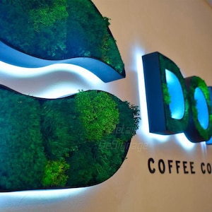 Custom Moss Logo Sign: Illuminated Reindeer Moss Letters