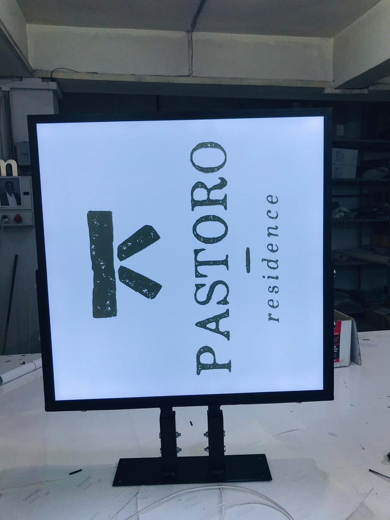 Square double sided business Sign with black frame