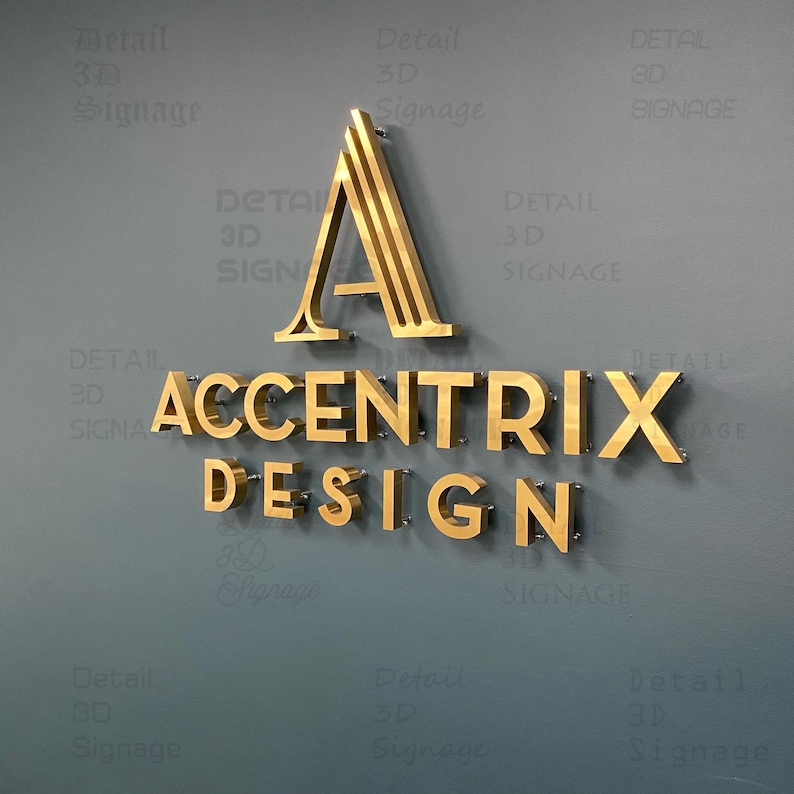 Brushed and shiny gold metal logo sign,
Customized logo signage for wall