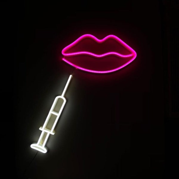 Lippen Mensch Frau Nadel Injektor Spritze Neon Raumlicht | Paintfull Custom Sign - Geschenk für Ihn, Leuchtkästen & Tische, Für Schlafzimmer