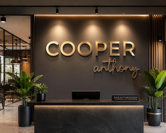 Premium Metal Office Sign. Custom Metal Logo Sign, 3D Laser Cut Stainless Steel Wall Art, Modern Stainless Steel Logo