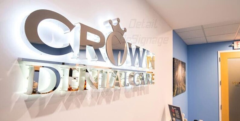 3D metal indoor sign.
made of stainless steel.
color is mirrored silver
backlight color is white.
1 inch away from the wall.
letter depth is 1 inch.