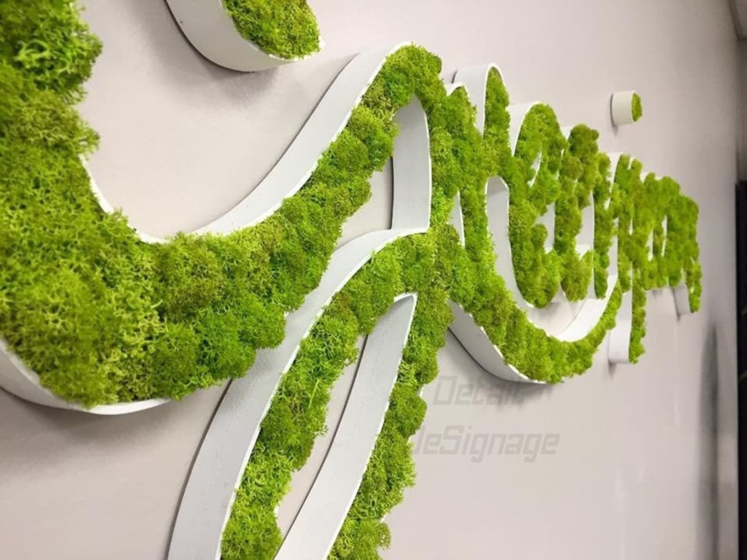 Custom Moss Logo Sign,reindeer Moss Wall Decor, Wall Moss Office Sign ...