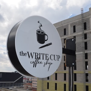 Coffee Round Illuminated Shop Front Sign, Double Sided Light Box with Projector, LED Light Sign, Blade Sign, Outdoor Sign, Circle Custom Sign