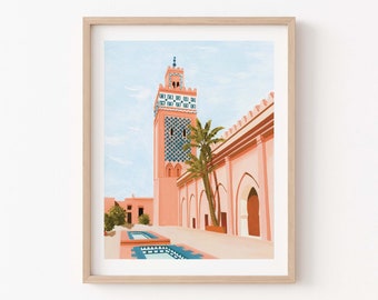 Marrakech Gouache Konsttryck, Marocko Reseposter