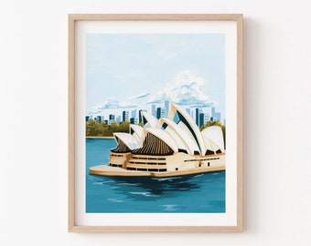Konsttryck från Sydney Harbour, reseaffisch för Australien, gouachemålning