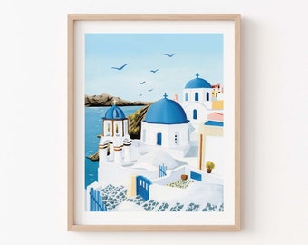 Konsttryck från Santorini Grekland, Blå Kupolkyrkan, Reseposter