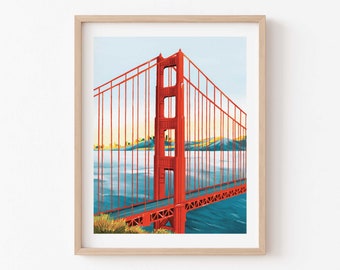Konsttryck av Golden Gate-bron, Gouachemålning i San Francisco