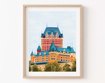 Reseaffisch från Quebec, konsttryck från Kanada, gouachemålning