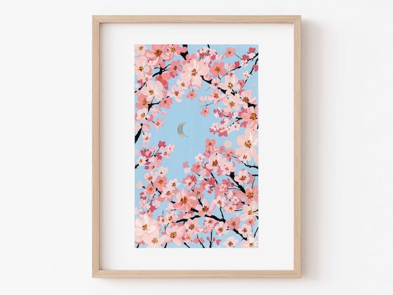 Gold Finished Cherry Blossom Art Print, Vintage Botanical Kitchen Decor