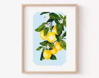 Metallic citroenbotanische kunstprint, keukendecor