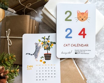 2024 Cat Desk Calendar, Cat Lover Calendar, 5" x 7" Cat Monthly Desktop Calendar with Wooden Easel, White Elephant Gift