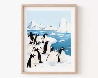 Antarktis pingvin gouache målning konsttryck
