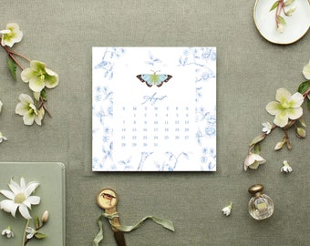 Calendrier aquarelle 2024 | Cadeau de Noël | Ensemble d’art mural papillon chinoiserie | Calendrier Botanique